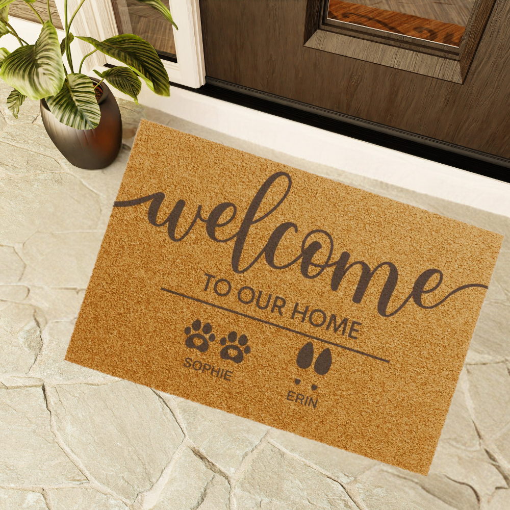 Welcome To Our Home Custom Family & Pet Mat | Custom Names Doormat | Pet Lover Gift | Housewarming Gift | New Home Gift