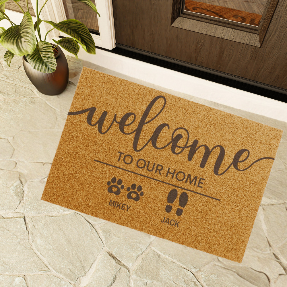 Welcome To Our Home Custom Family & Pet Mat | Custom Names Doormat | Pet Lover Gift | Housewarming Gift | New Home Gift