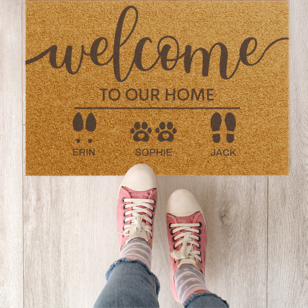 Welcome To Our Home Custom Family & Pet Mat | Custom Names Doormat | Pet Lover Gift | Housewarming Gift | New Home Gift