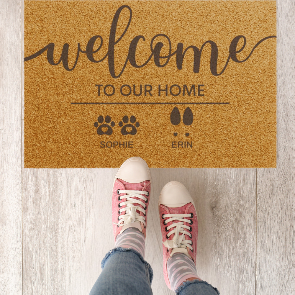 Welcome To Our Home Custom Family & Pet Mat | Custom Names Doormat | Pet Lover Gift | Housewarming Gift | New Home Gift
