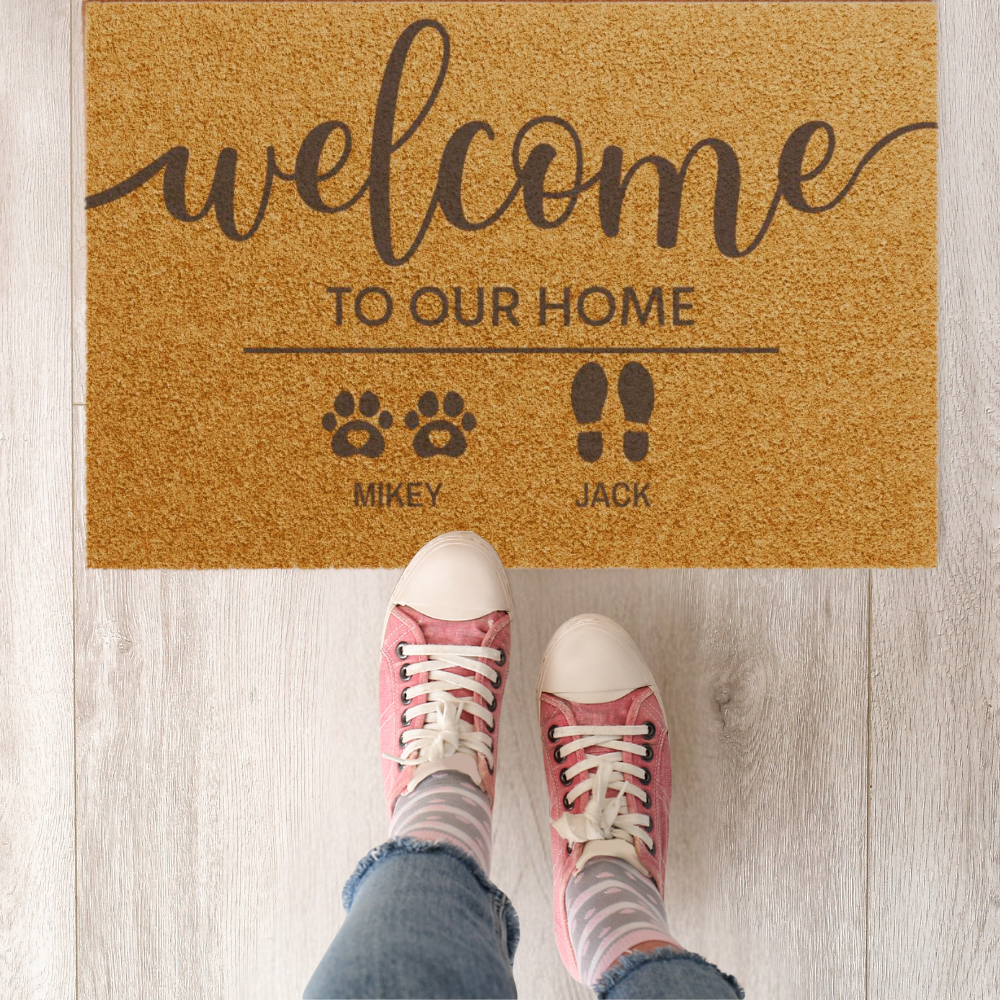 Welcome To Our Home Custom Family & Pet Mat | Custom Names Doormat | Pet Lover Gift | Housewarming Gift | New Home Gift