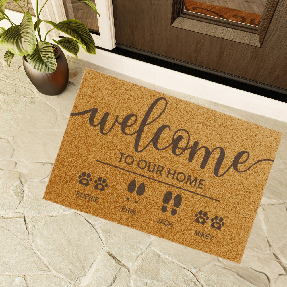 Welcome To Our Home Custom Family & Pet Mat | Custom Names Doormat | Pet Lover Gift | Housewarming Gift | New Home Gift