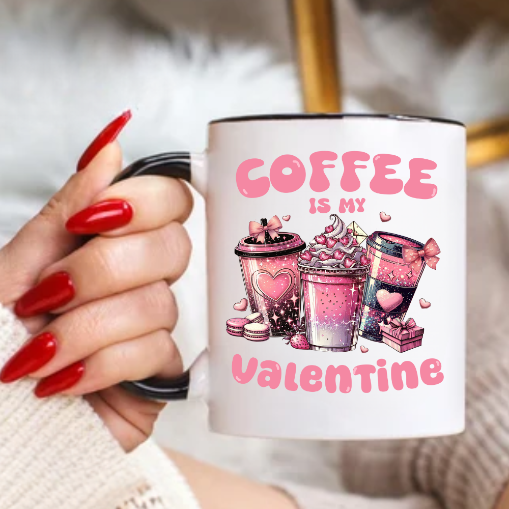 Coffee Is My Valentine | 11oz Accent Mug | 11oz White Mug