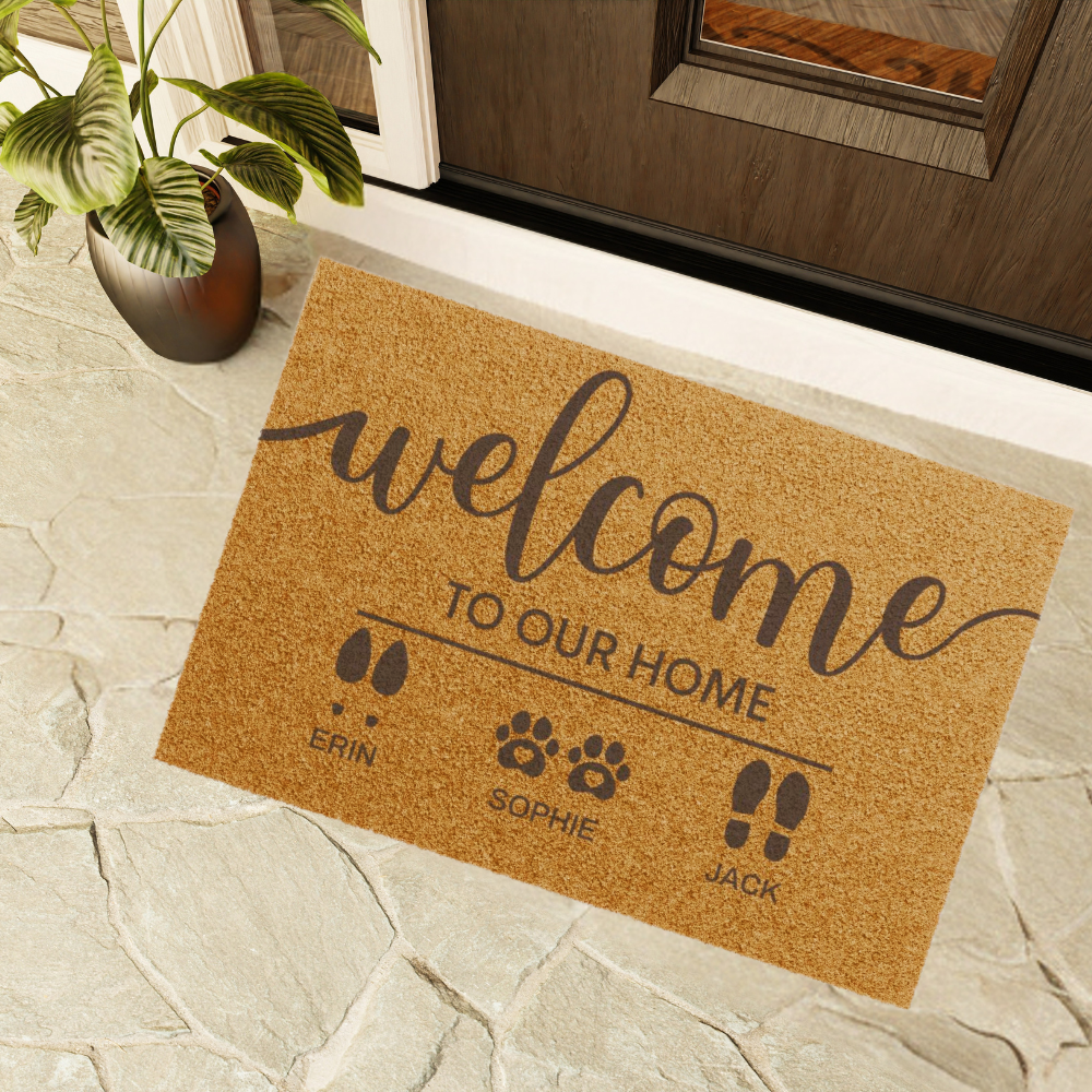 Welcome To Our Home Custom Family  & Pet Mat | Custom Names Doormat | Pet Lover Gift | Housewarming Gift | New Home Gift