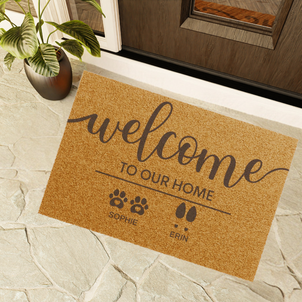 Welcome To Our Home Custom Family  & Pet Mat | Custom Names Doormat | Pet Lover Gift | Housewarming Gift | New Home Gift