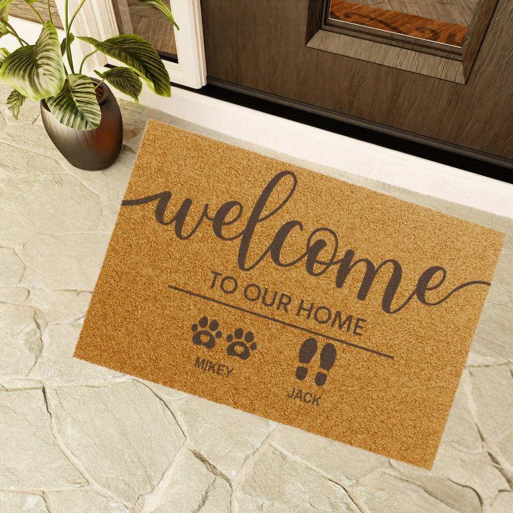 Welcome To Our Home Custom Family  & Pet Mat | Custom Names Doormat | Pet Lover Gift | Housewarming Gift | New Home Gift