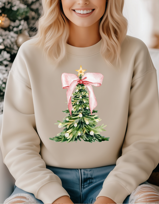 Pink Christmas Tree Bow T-Shirt | Sweatshirt