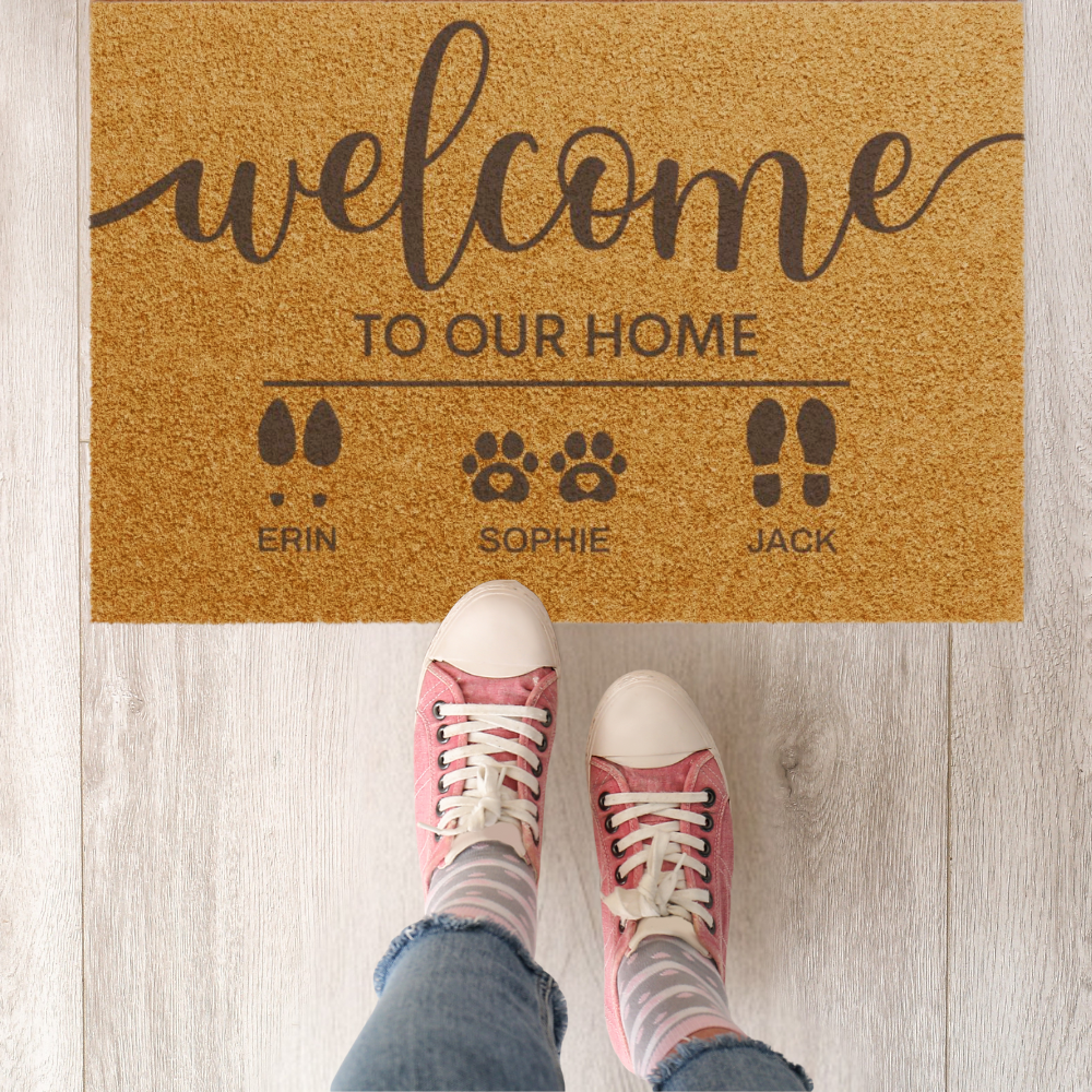 Welcome To Our Home Custom Family  & Pet Mat | Custom Names Doormat | Pet Lover Gift | Housewarming Gift | New Home Gift