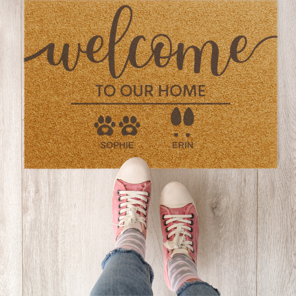 Welcome To Our Home Custom Family  & Pet Mat | Custom Names Doormat | Pet Lover Gift | Housewarming Gift | New Home Gift