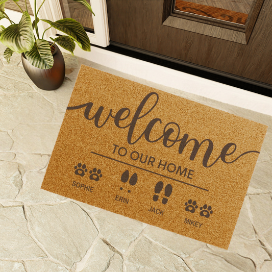 Welcome To Our Home Custom Family  & Pet Mat | Custom Names Doormat | Pet Lover Gift | Housewarming Gift | New Home Gift