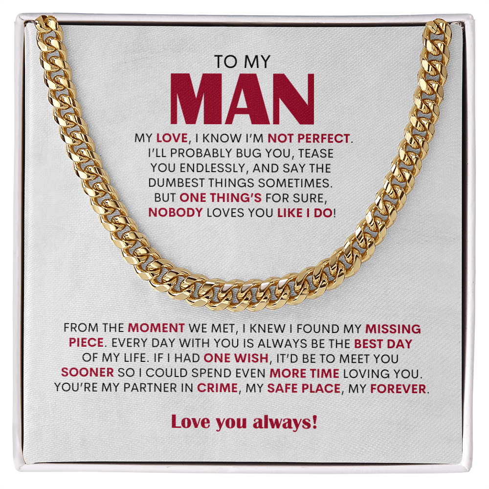 To My Man Cuban Link Chain Necklace, Personalized Gift for Husband Boyfriend, Romantic Anniversary Present