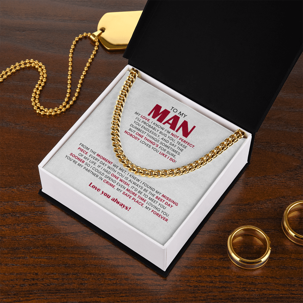 To My Man Cuban Link Chain Necklace, Personalized Gift for Husband Boyfriend, Romantic Anniversary Present
