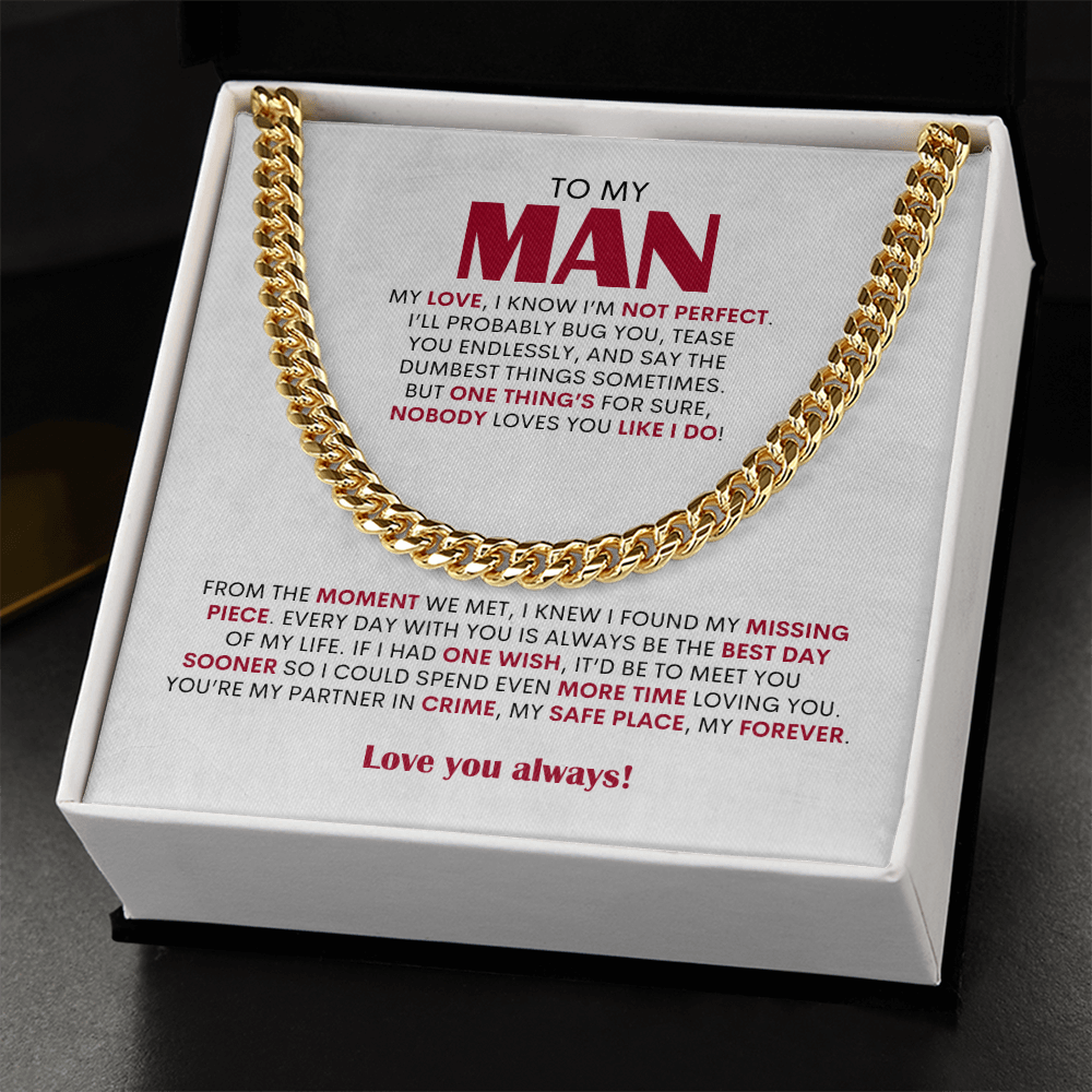 To My Man Cuban Link Chain Necklace, Personalized Gift for Husband Boyfriend, Romantic Anniversary Present