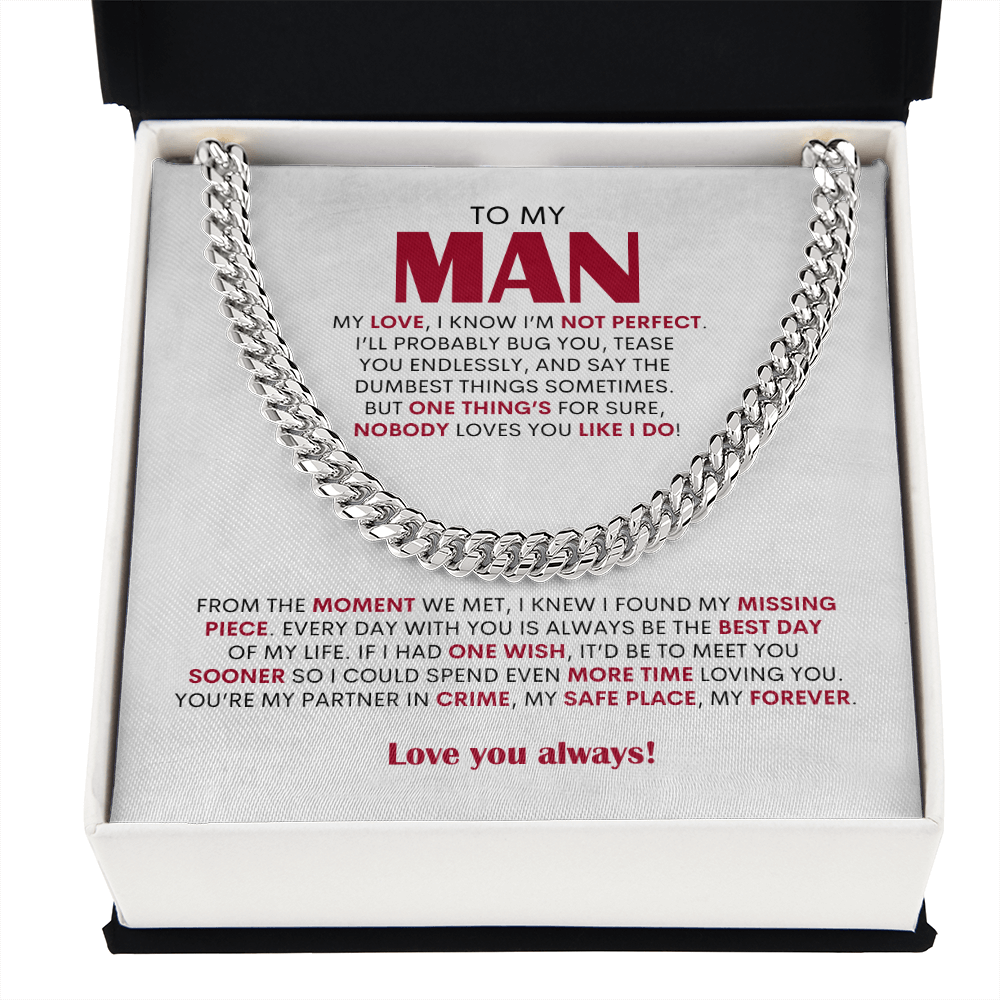To My Man Cuban Link Chain Necklace, Personalized Gift for Husband Boyfriend, Romantic Anniversary Present