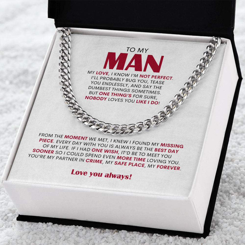 To My Man Cuban Link Chain Necklace, Personalized Gift for Husband Boyfriend, Romantic Anniversary Present