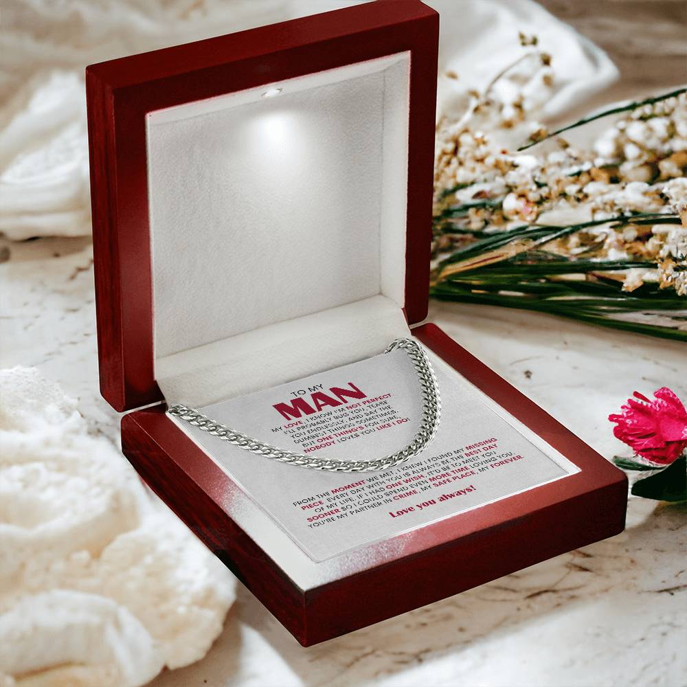 To My Man Cuban Link Chain Necklace, Personalized Gift for Husband Boyfriend, Romantic Anniversary Present