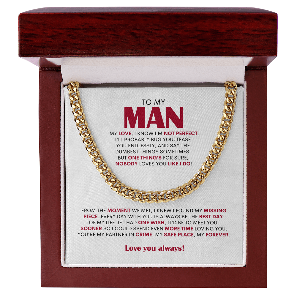 To My Man Cuban Link Chain Necklace, Personalized Gift for Husband Boyfriend, Romantic Anniversary Present