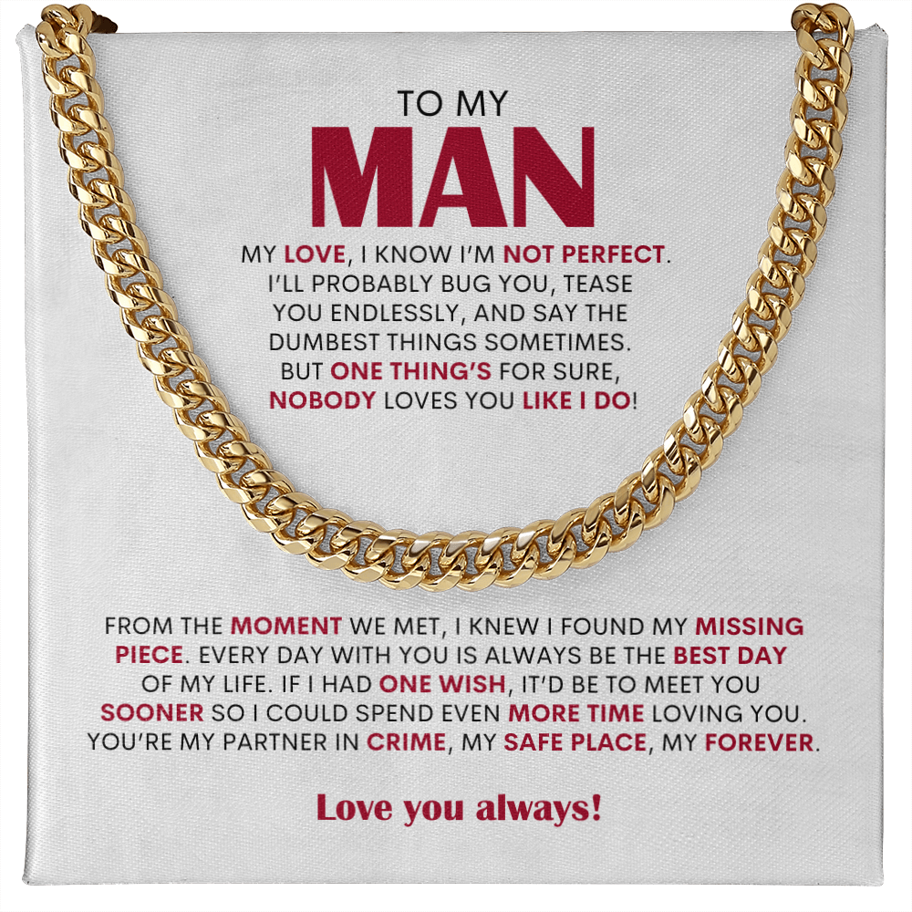 To My Man Cuban Link Chain Necklace, Personalized Gift for Husband Boyfriend, Romantic Anniversary Present