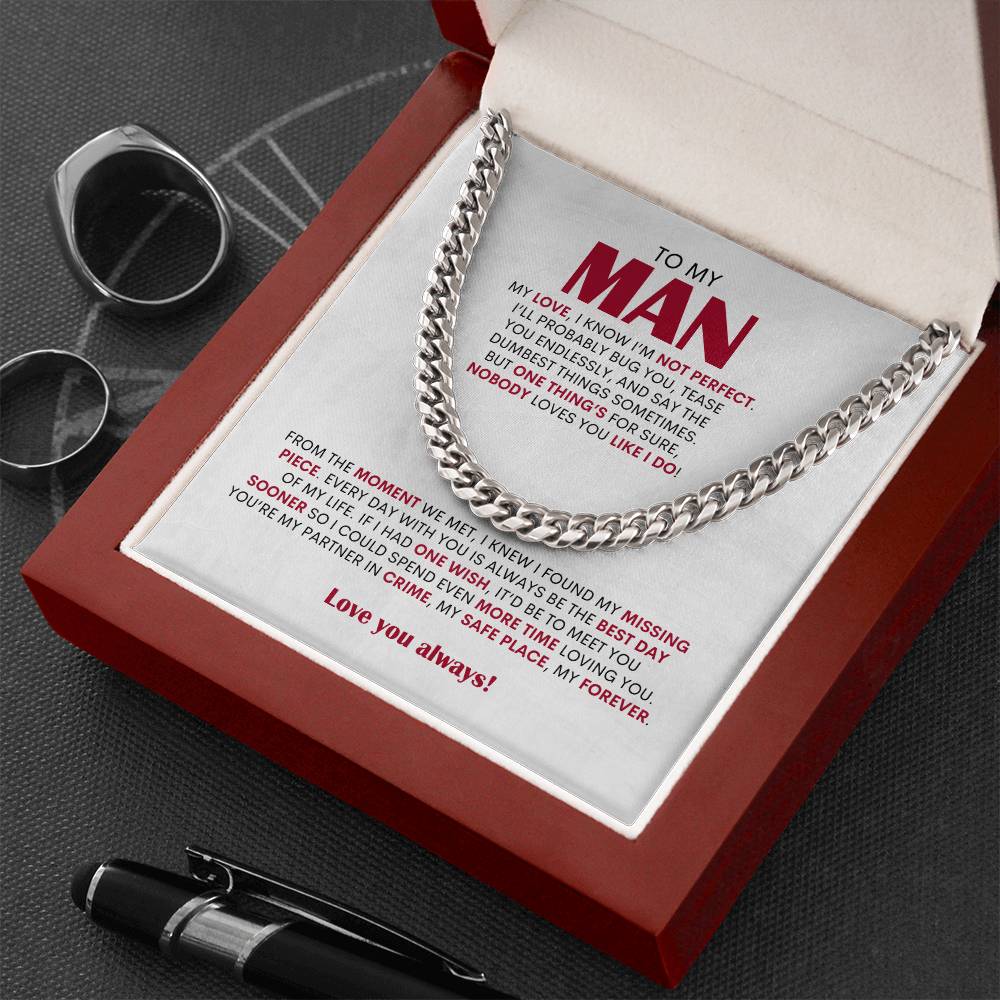 To My Man Cuban Link Chain Necklace, Personalized Gift for Husband Boyfriend, Romantic Anniversary Present