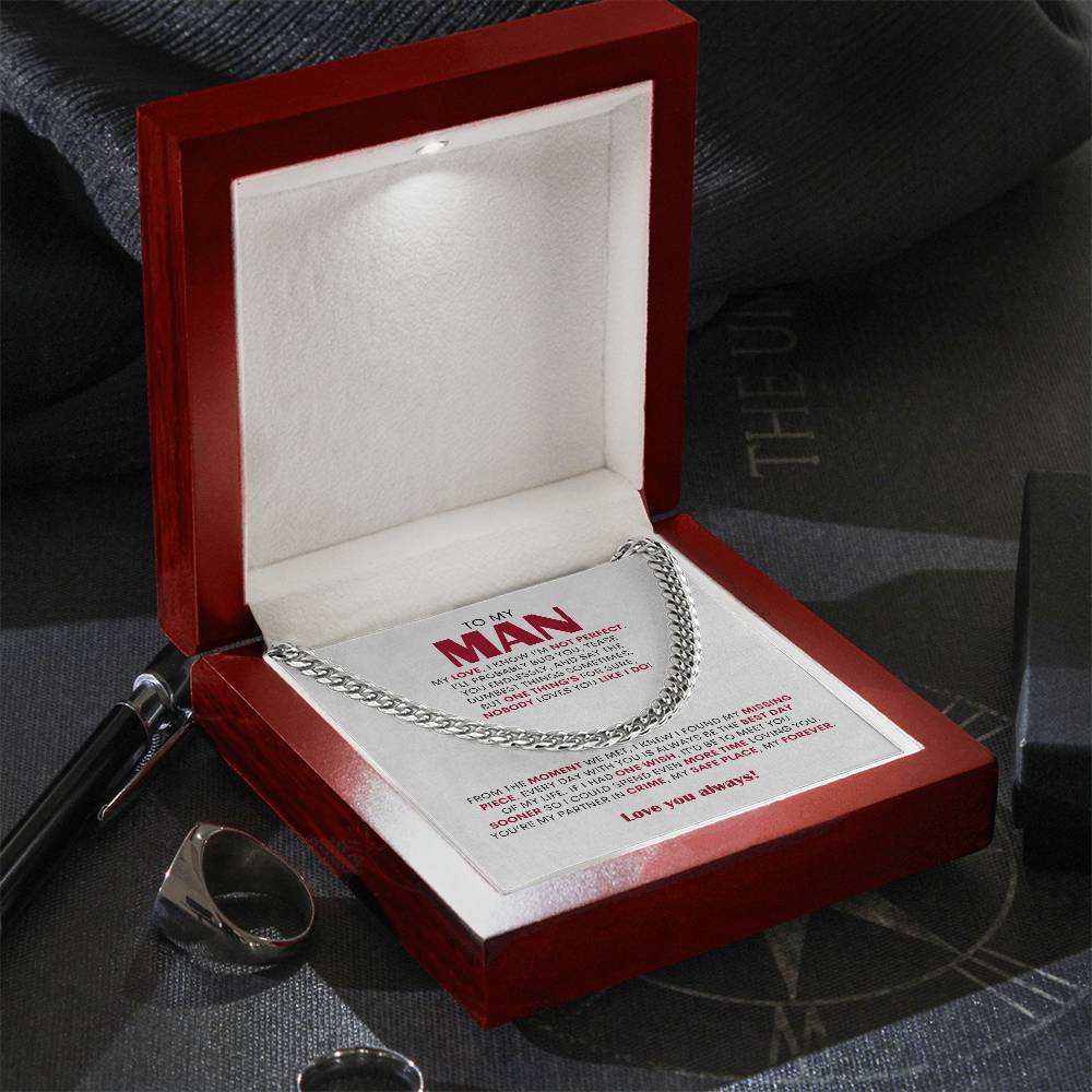 To My Man Cuban Link Chain Necklace, Personalized Gift for Husband Boyfriend, Romantic Anniversary Present