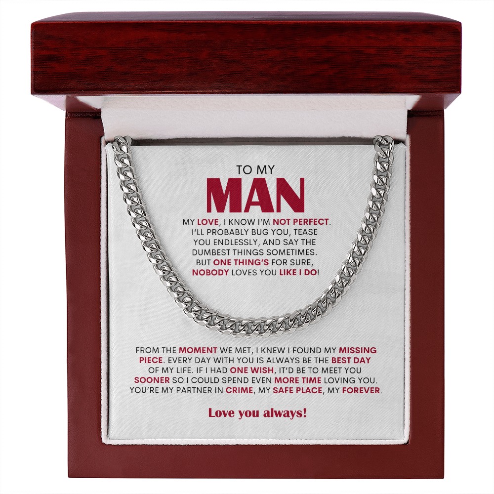 To My Man Cuban Link Chain Necklace, Personalized Gift for Husband Boyfriend, Romantic Anniversary Present