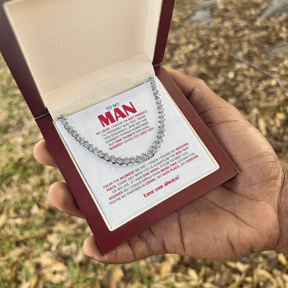 To My Man Cuban Link Chain Necklace, Personalized Gift for Husband Boyfriend, Romantic Anniversary Present
