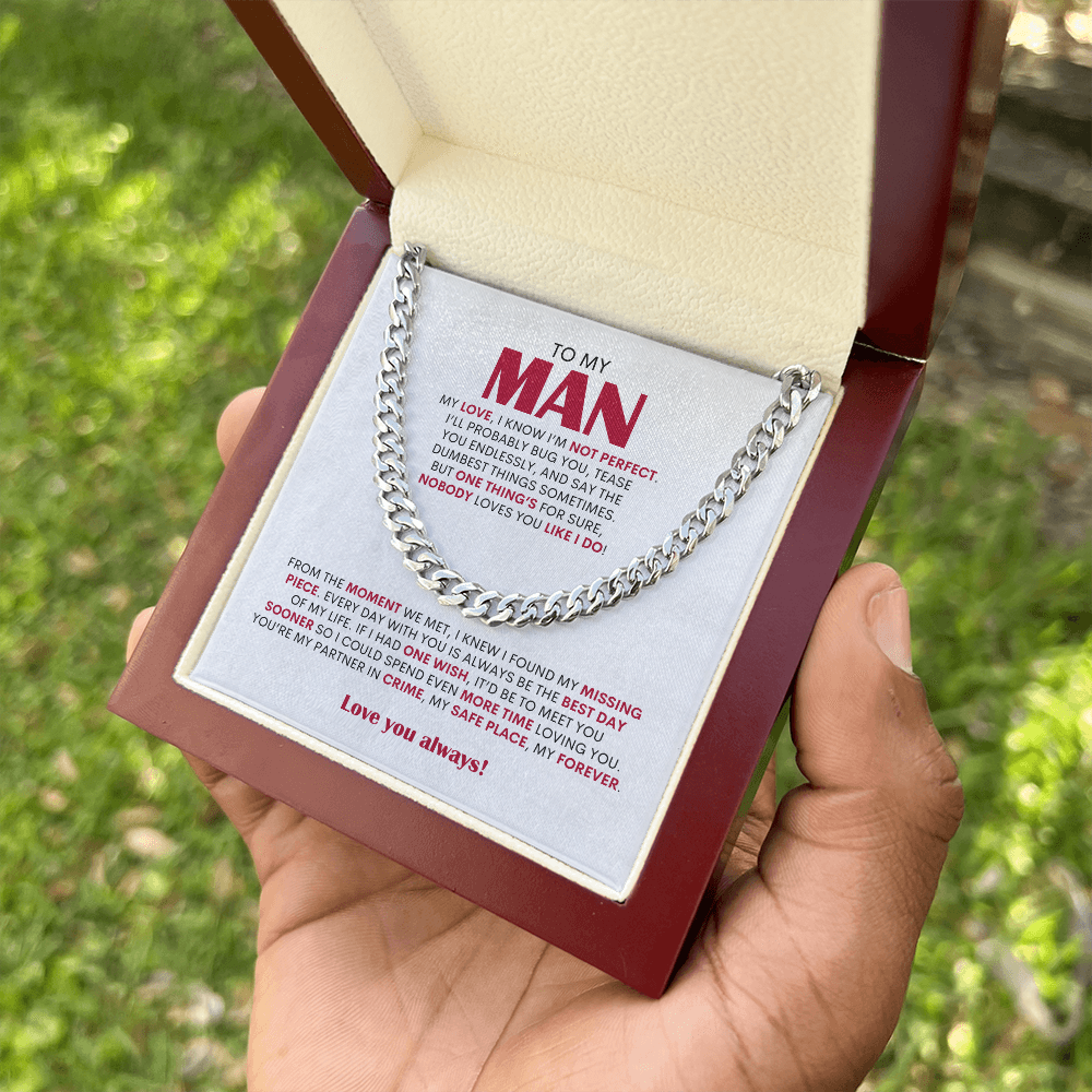 To My Man Cuban Link Chain Necklace, Personalized Gift for Husband Boyfriend, Romantic Anniversary Present