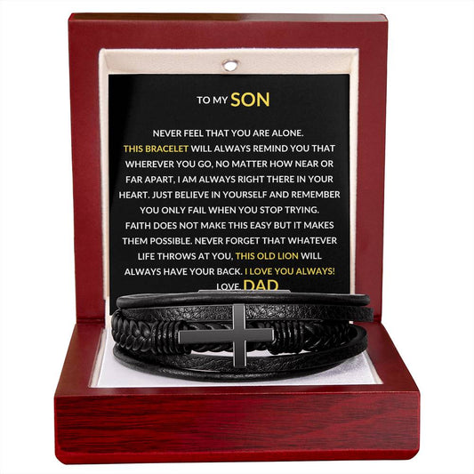 To My Son | Cross Leather Bracelet